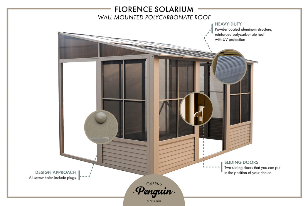 Gazebo Penguin | Florence - Wall Mounted Solarium Polycarbonate Roof - 8' X 16