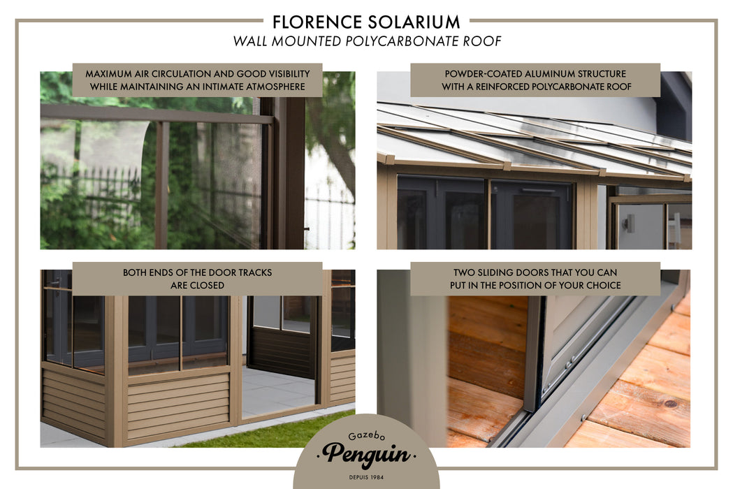 Gazebo Penguin | Florence - Wall Mounted Solarium Polycarbonate Roof - 10' X 12'