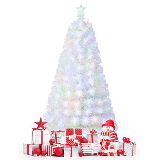 5/6/7 Feet Pre-Lit Fiber Optic White Snow-Flocked Artificial Christmas Tree-5 ft