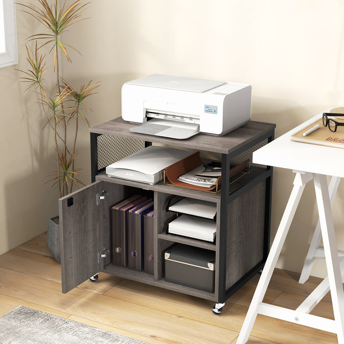 File Cabinet on Wheels with Charging Station and Cable Management Hole-Gray