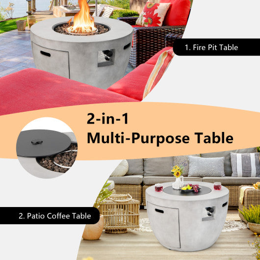 36 Inch Round Concrete Propane Fire Pit Table with Lava Rocks PVC Cover 50000 BTU