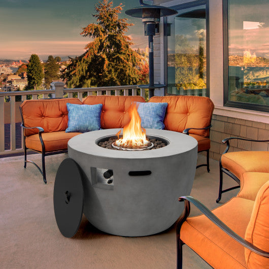 36 Inch Round Concrete Propane Fire Pit Table with Lava Rocks PVC Cover 50000 BTU