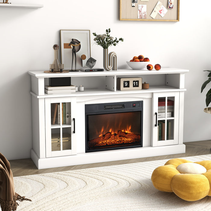 Fireplace TV Stand for TVs Up to 65 Inch with Side Cabinets and Remote Control-White