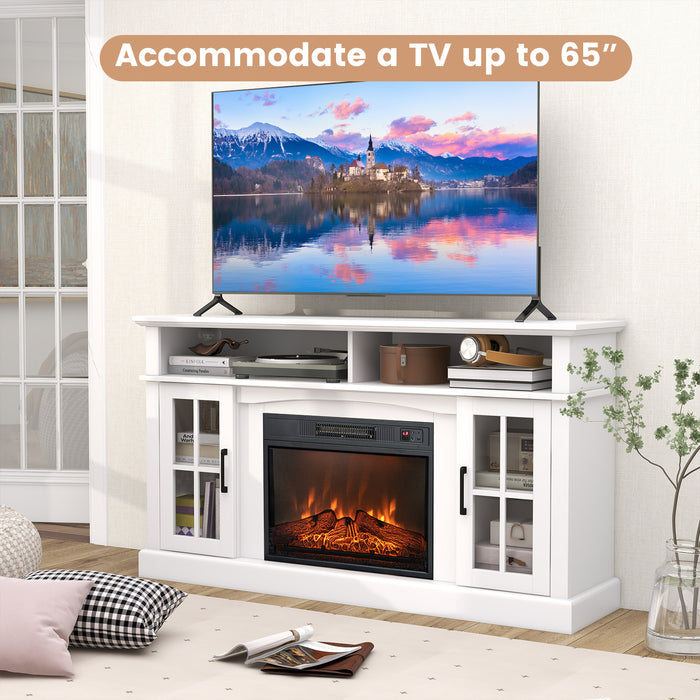 Fireplace TV Stand for TVs Up to 65 Inch with Side Cabinets and Remote Control-White