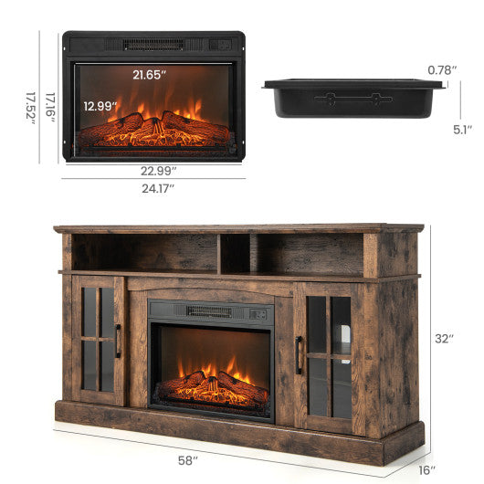 Fireplace TV Stand for TVs Up to 65 Inch with Side Cabinets and Remote Control-Brown