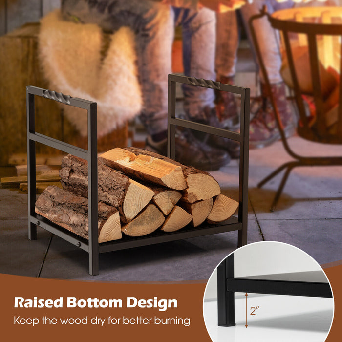 Firewood Log Rack with Unique Handle and Raised Feet-Black