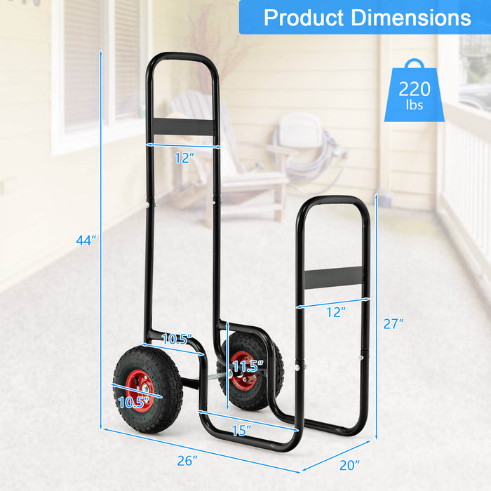 Firewood Log Cart Carrier with Wear-Resistant and Shockproof Rubber Wheels