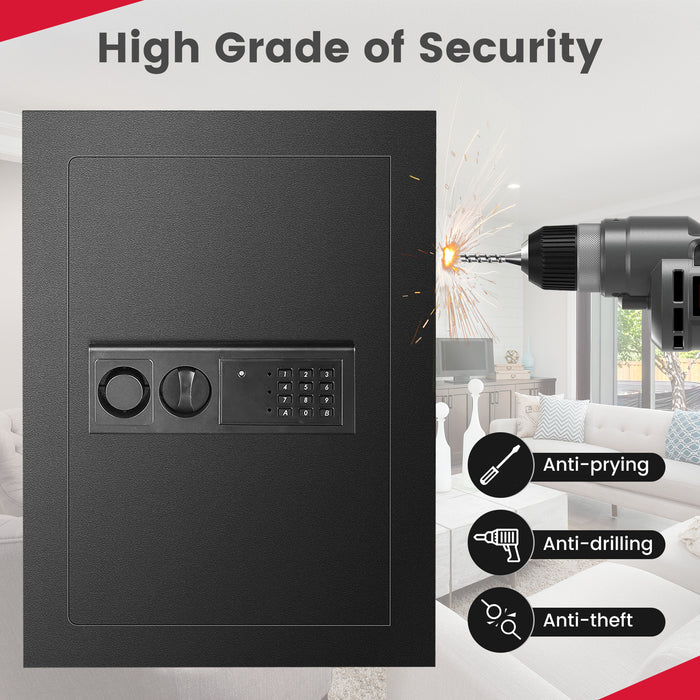 Digital Flat Recessed Wall Safe Security Lock Gun Cash Box-Black