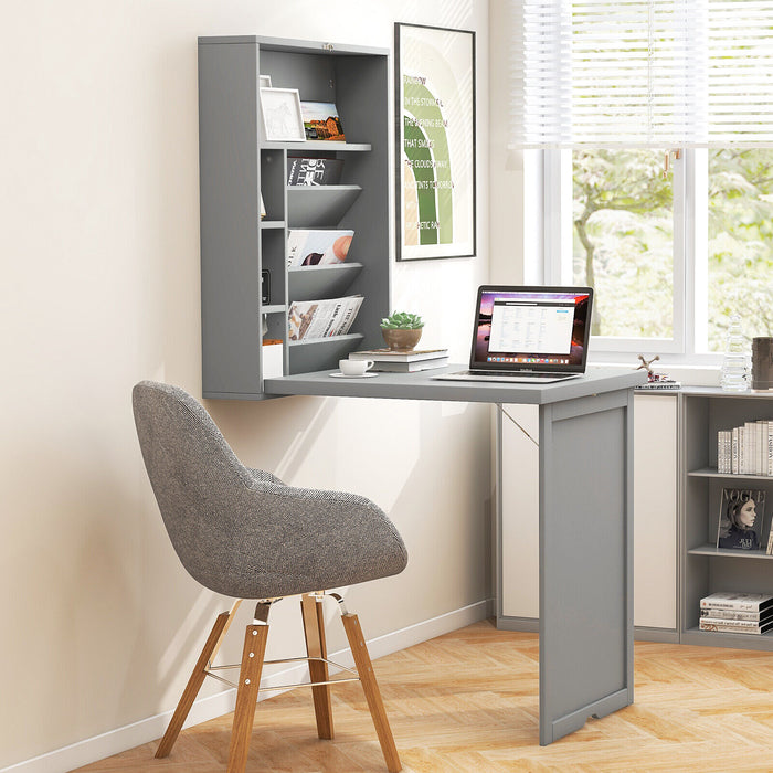 Wall-Mounted Fold-Out Convertible Floating Desk Space Saver-Gray