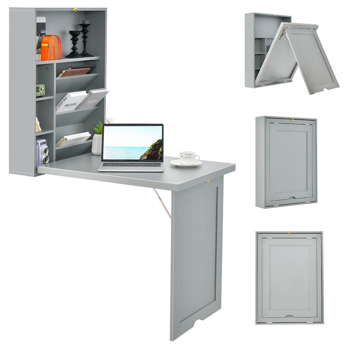 Wall-Mounted Fold-Out Convertible Floating Desk Space Saver-Gray