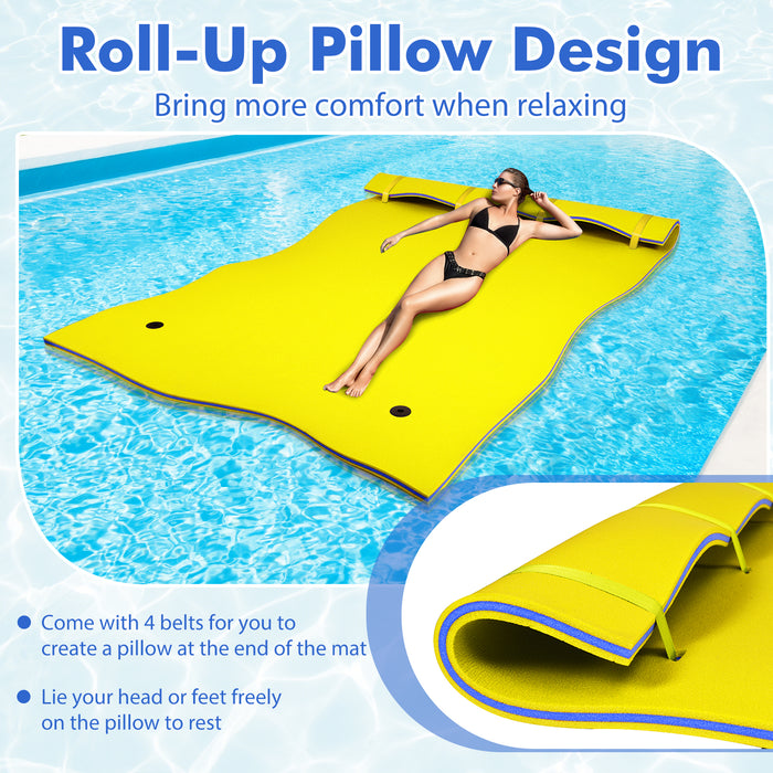 9' x 6' 3 Layer Floating Water Pad Foam Mat -Yellow