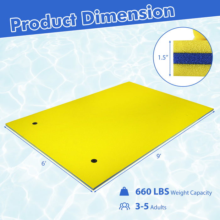 9' x 6' 3 Layer Floating Water Pad Foam Mat -Yellow