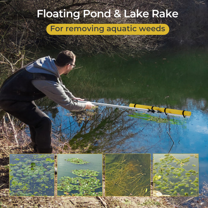 Floating Weed Lake Rake 36â€ Aquatic Pond Weed Cutter with Foam Floats