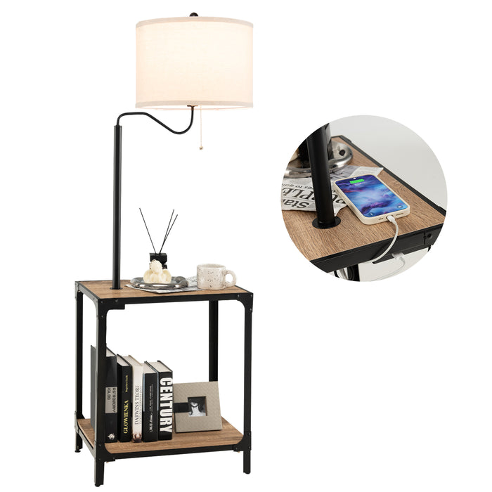 360Â° Rotatable Floor Lamp with End Table and USB Charging Ports