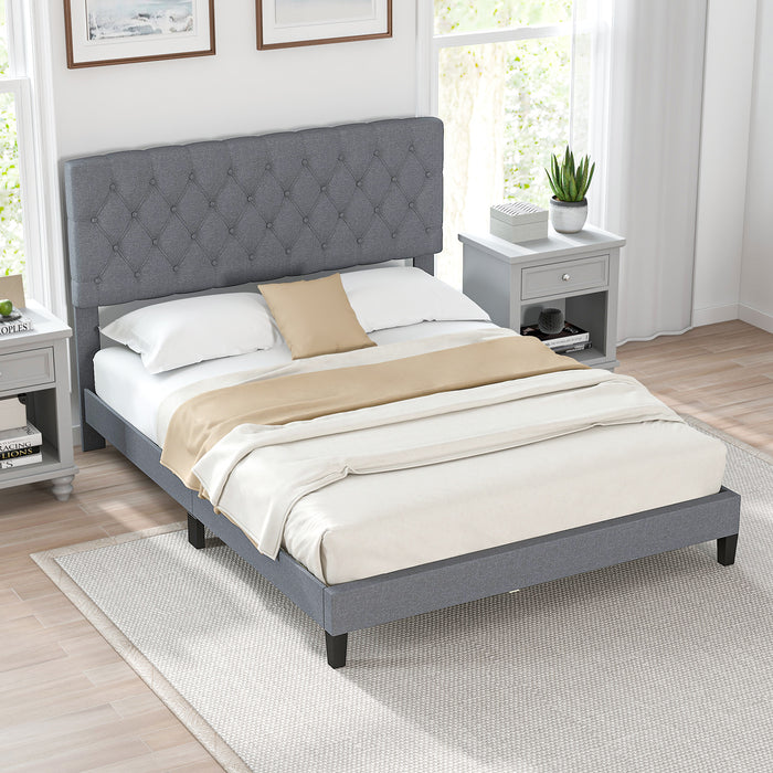 Queen Size Upholstered Platform Bed with Button Tufted Headboard-Queen