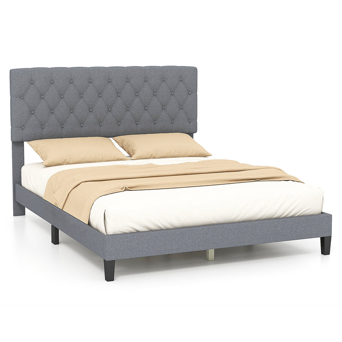 Queen Size Upholstered Platform Bed with Button Tufted Headboard-Queen