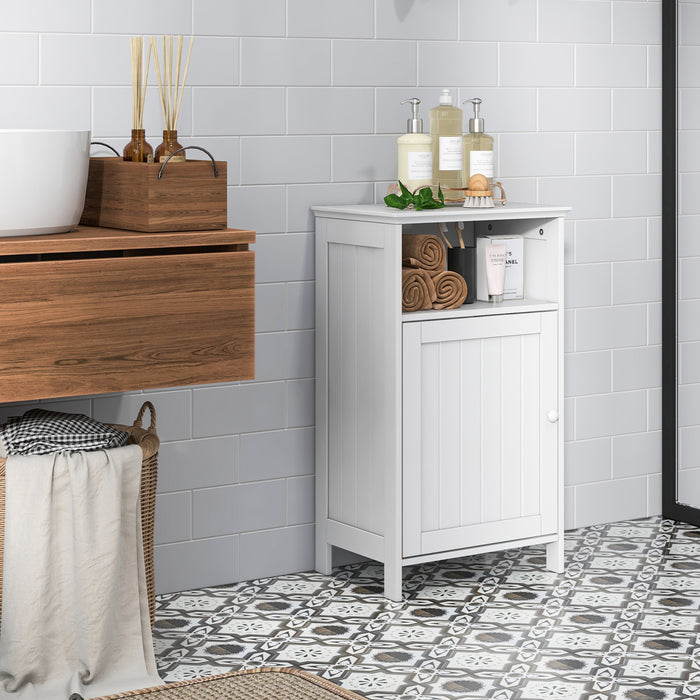 Bathroom Freestanding  Adjustable Shelf Floor Storage Cabinet-White