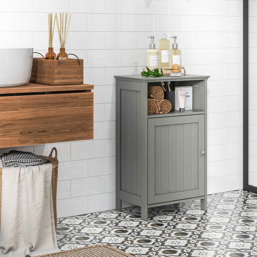 Bathroom Freestanding  Adjustable Shelf Floor Storage Cabinet-Gray