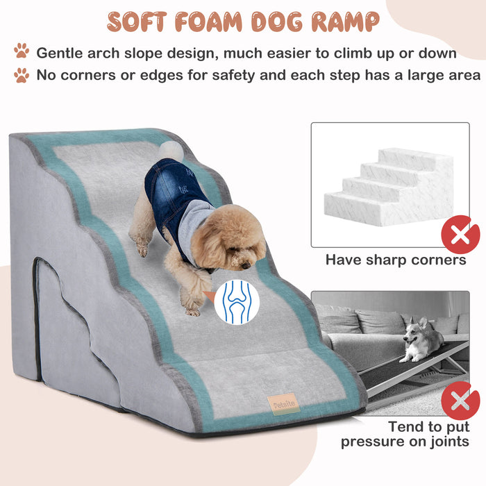 22 Inches and 11 Inches Foam Pet Stairs Set with 5-Tier and 3-Tier Dog Ramps-Gray