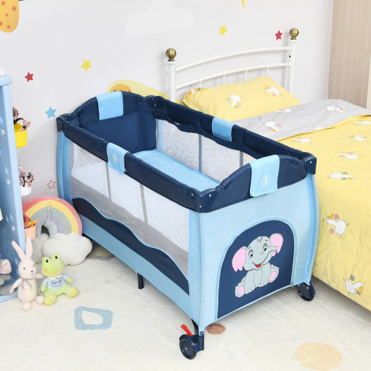 Portable Baby Crib Playpen Playard Pack Travel Infant Bassinet Bed Blue