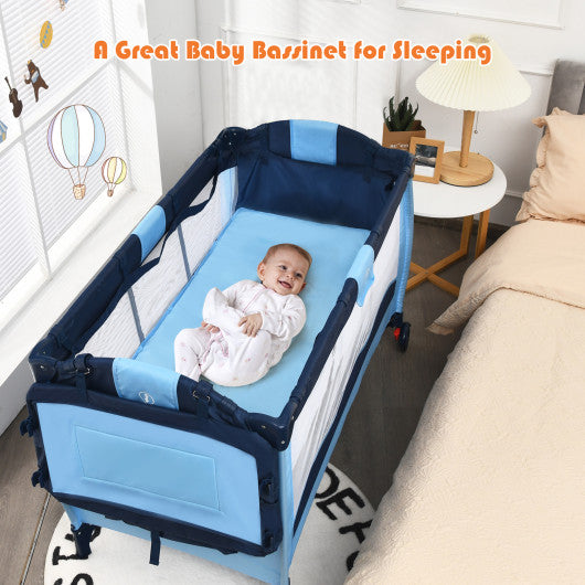 Portable Baby Crib Playpen Playard Pack Travel Infant Bassinet Bed Blue