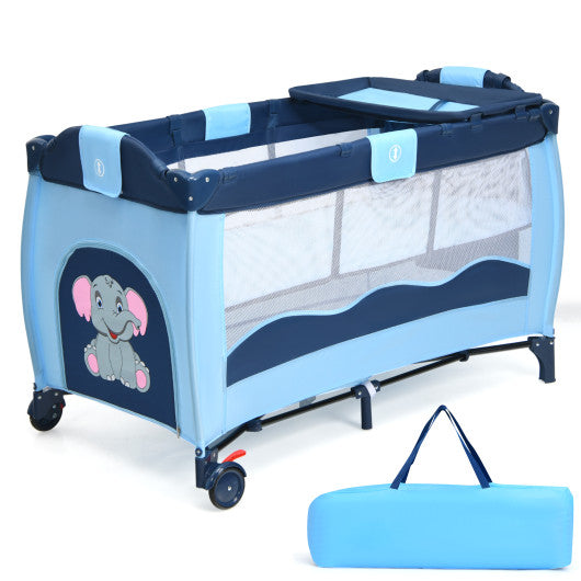 Portable Baby Crib Playpen Playard Pack Travel Infant Bassinet Bed Blue