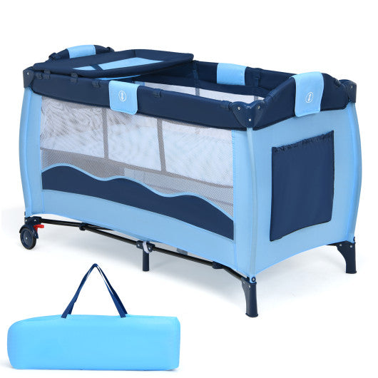 Portable Baby Crib Playpen Playard Pack Travel Infant Bassinet Bed Blue