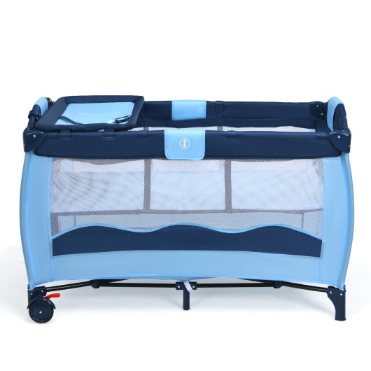 Portable Baby Crib Playpen Playard Pack Travel Infant Bassinet Bed Blue