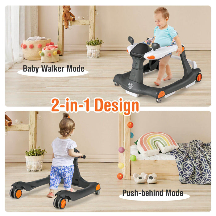 2-in-1 Foldable Activity Push Walker with Adjustable Height-Dark Gray