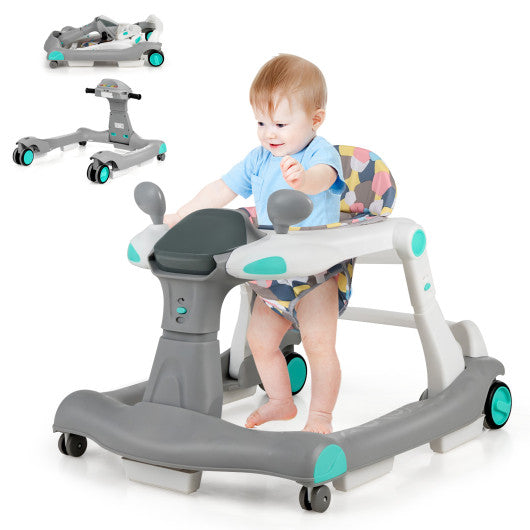 2-in-1 Foldable Activity Push Walker with Adjustable Height-Gray