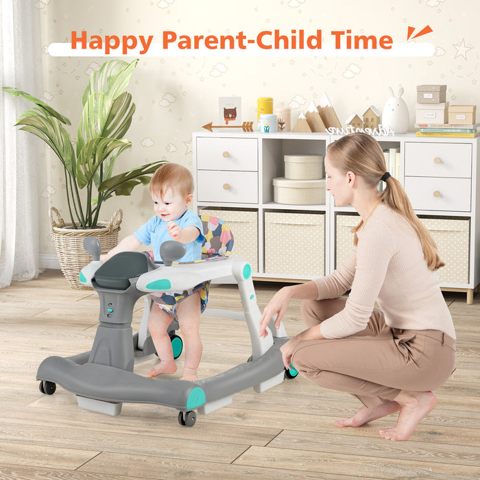 2-in-1 Foldable Activity Push Walker with Adjustable Height-Gray