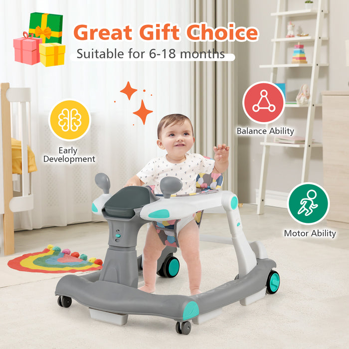 2-in-1 Foldable Activity Push Walker with Adjustable Height-Gray