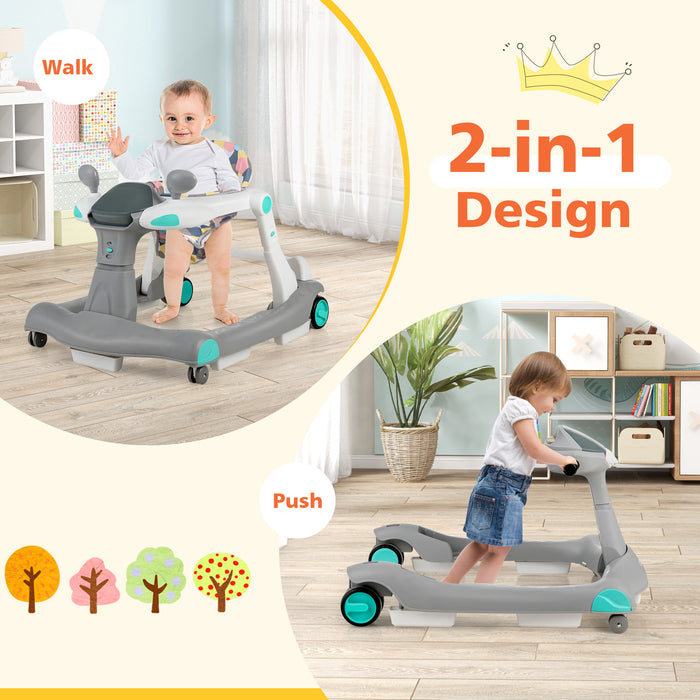 2-in-1 Foldable Activity Push Walker with Adjustable Height-Gray