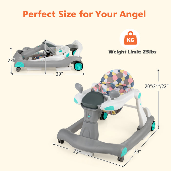 2-in-1 Foldable Activity Push Walker with Adjustable Height-Gray