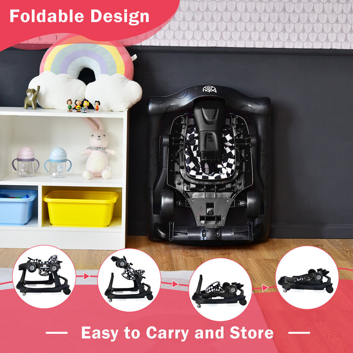 4-in-1 Foldable Activity Push Walker with Adjustable Height-Black