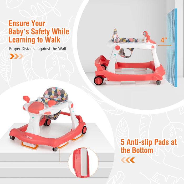 2-in-1 Foldable Activity Push Walker with Adjustable Height-Orange