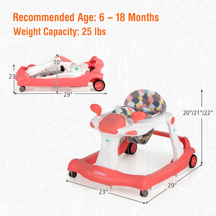 2-in-1 Foldable Activity Push Walker with Adjustable Height-Orange