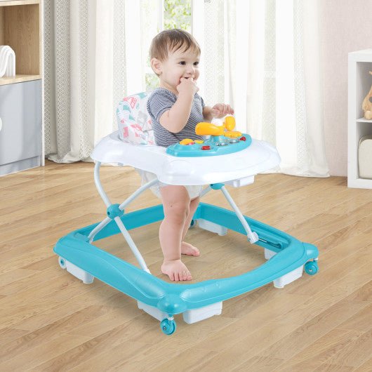 Foldable Baby Walker with 3 Adjustable Heights and Padded Seat-Green