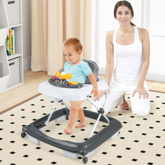 Foldable Baby Walker with 3 Adjustable Heights and Padded Seat-Gray