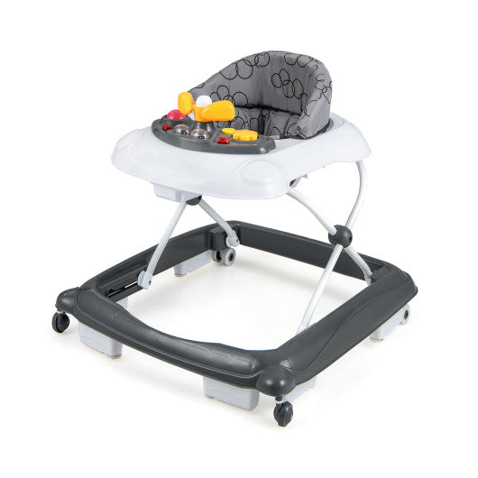 Foldable Baby Walker with 3 Adjustable Heights and Padded Seat-Gray