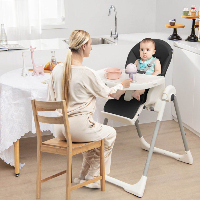 4-in-1 Foldable Baby High Chair with 7 Adjustable Heights and Free Toys Bar-Black