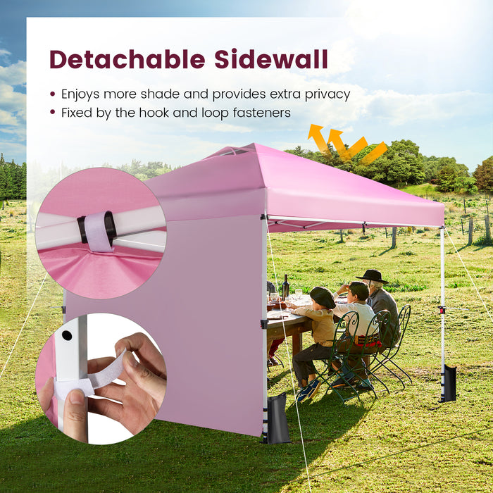 10 x 10 Feet Foldable Commercial Pop-up Canopy with Roller Bag and Banner Strip-Pink