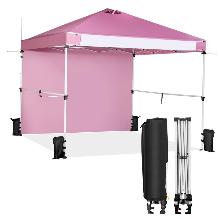 10 x 10 Feet Foldable Commercial Pop-up Canopy with Roller Bag and Banner Strip-Pink