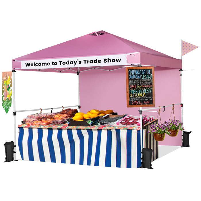 10 x 10 Feet Foldable Commercial Pop-up Canopy with Roller Bag and Banner Strip-Pink