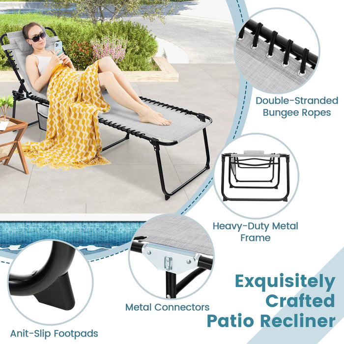 Foldable Recline Lounge Chair with Adjustable Backrest and Footrest-Gray