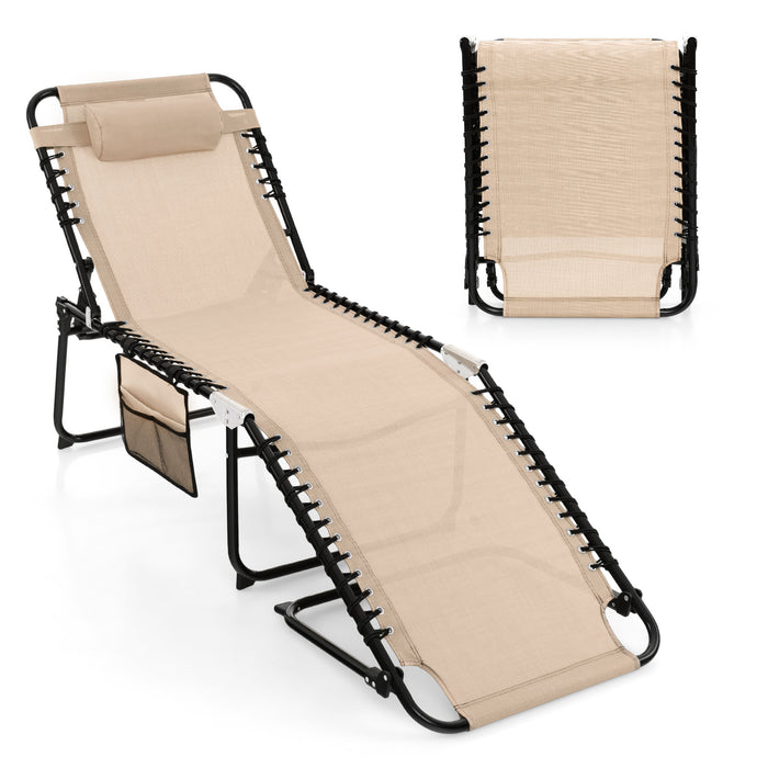 Foldable Recline Lounge Chair with Adjustable Backrest and Footrest-Beige