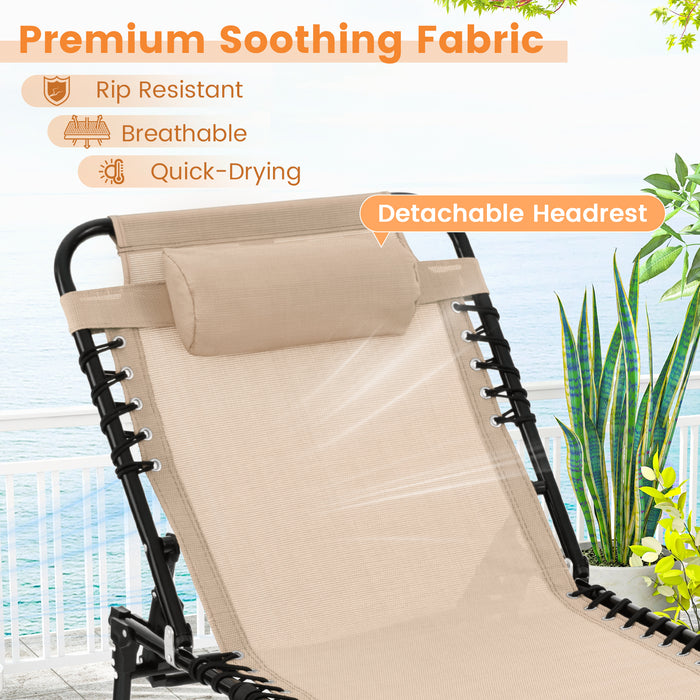 Foldable Recline Lounge Chair with Adjustable Backrest and Footrest-Beige