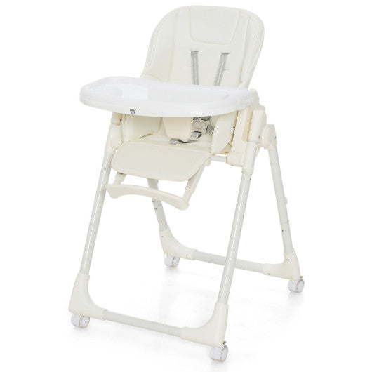 Folding High Chair with Height Adjustment and 360Â° Rotating Wheels