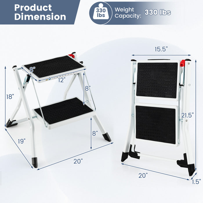 Folding 2 Step Ladder wiht Anti-Slip Pedal and Large Foot Pads-Black & White