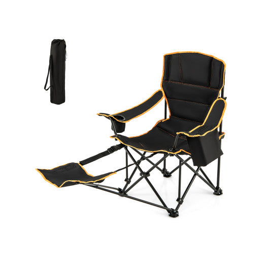 Folding Camping Chair with Footrest Camping Lounge Chair with Carry Bag-Black